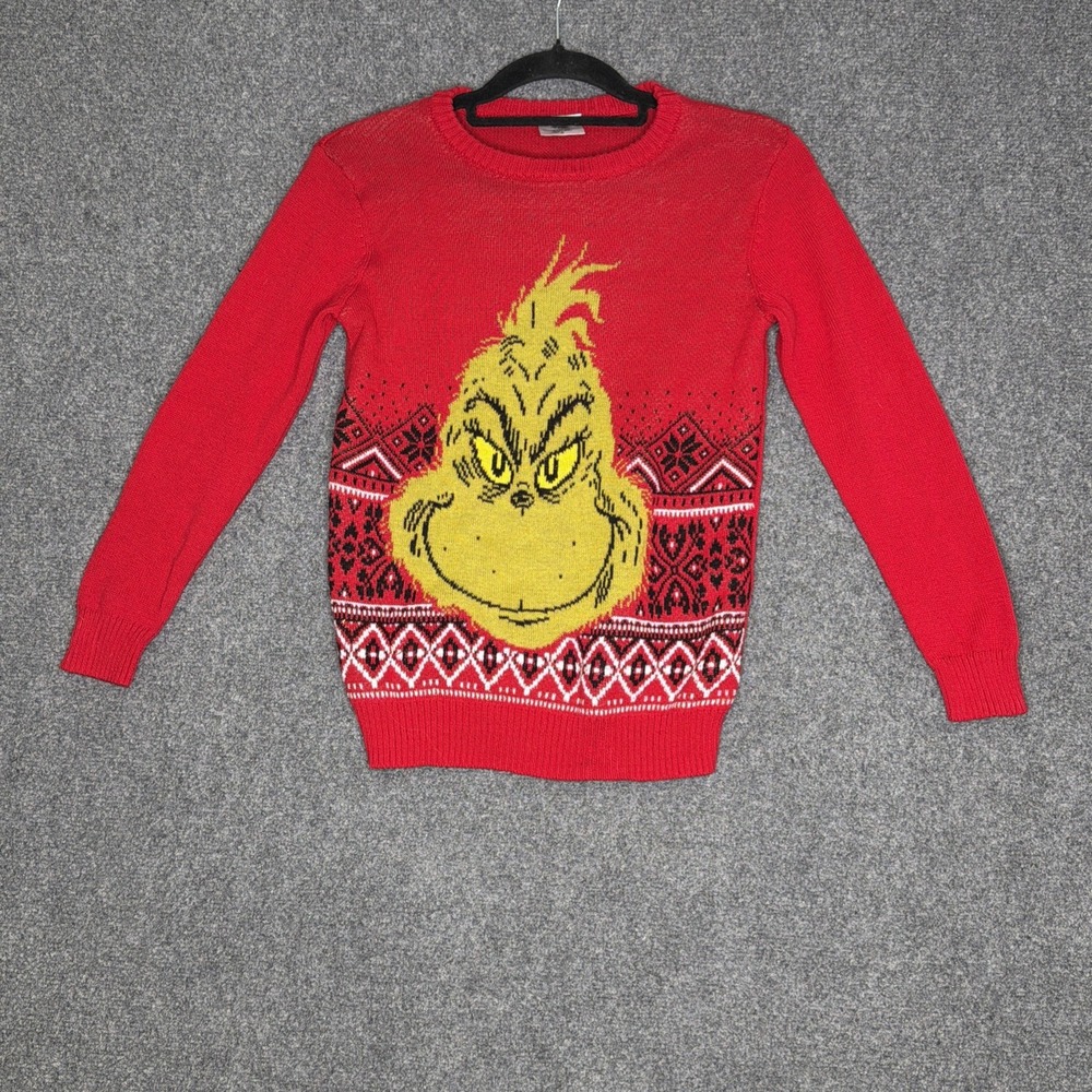 Dr Seuss The Grinch Ugly Christmas Sweater Kids Medium M Red